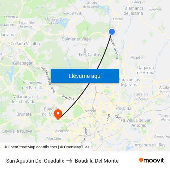 San Agustín Del Guadalix to Boadilla Del Monte map