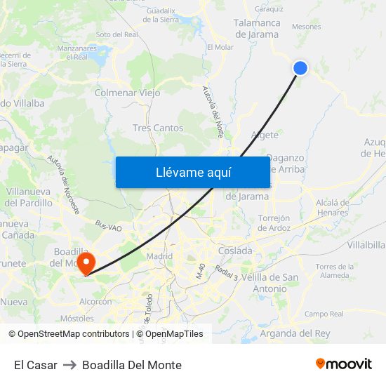 El Casar to Boadilla Del Monte map