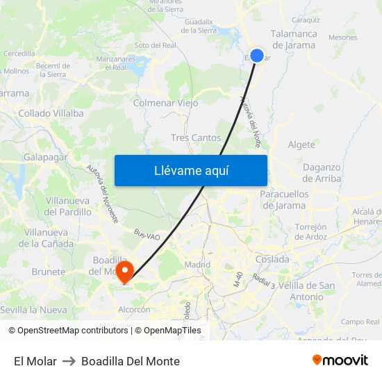 El Molar to Boadilla Del Monte map