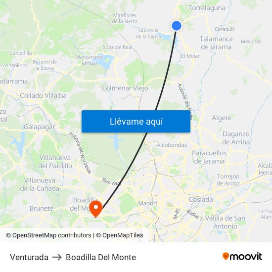 Venturada to Boadilla Del Monte map