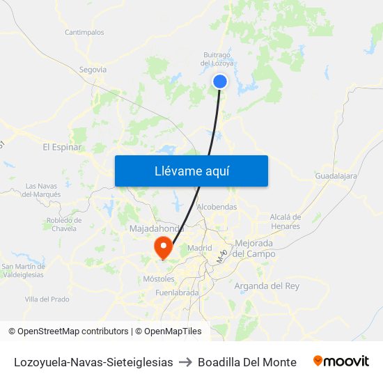 Lozoyuela-Navas-Sieteiglesias to Boadilla Del Monte map