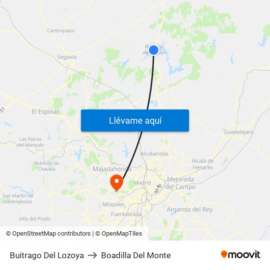 Buitrago Del Lozoya to Boadilla Del Monte map