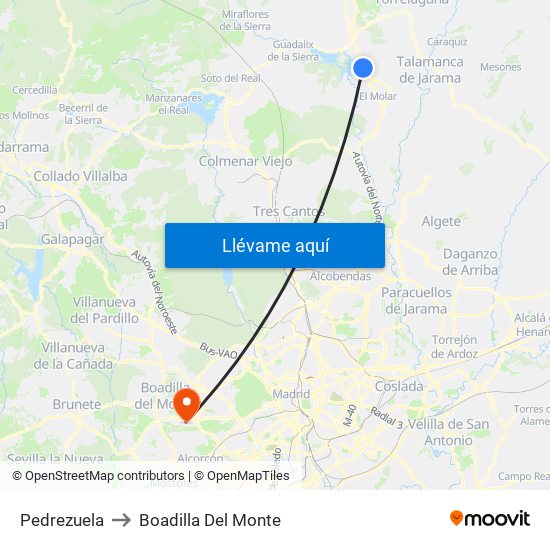 Pedrezuela to Boadilla Del Monte map