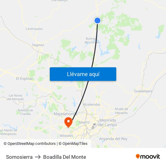 Somosierra to Boadilla Del Monte map