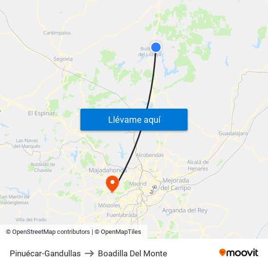 Pinuécar-Gandullas to Boadilla Del Monte map