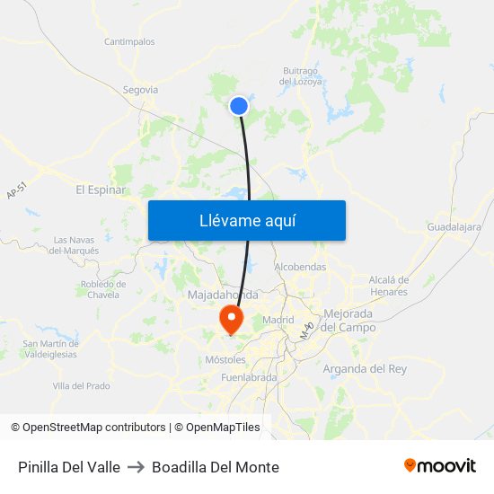 Pinilla Del Valle to Boadilla Del Monte map