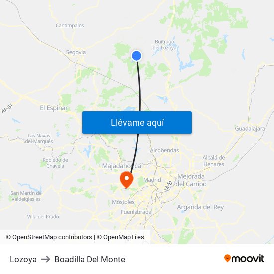 Lozoya to Boadilla Del Monte map