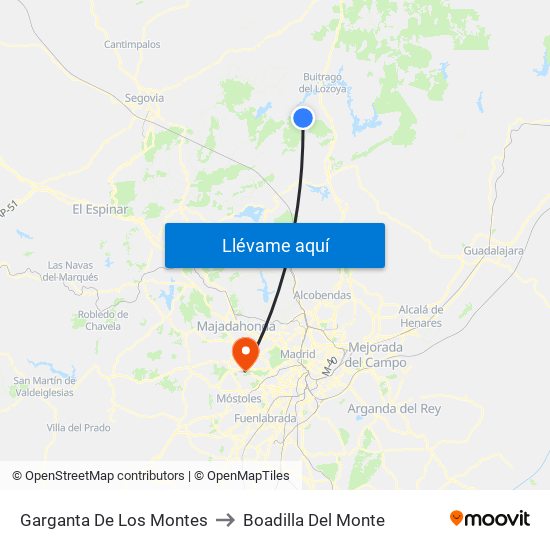 Garganta De Los Montes to Boadilla Del Monte map