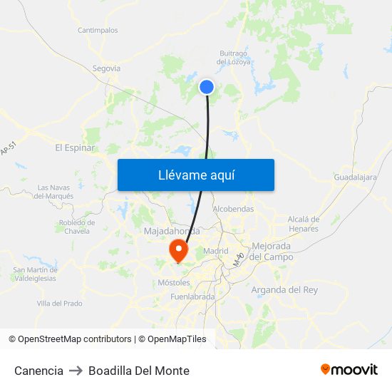Canencia to Boadilla Del Monte map
