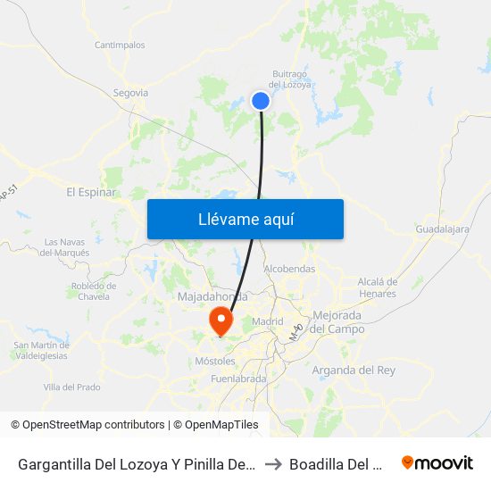 Gargantilla Del Lozoya Y Pinilla De Buitrago to Boadilla Del Monte map