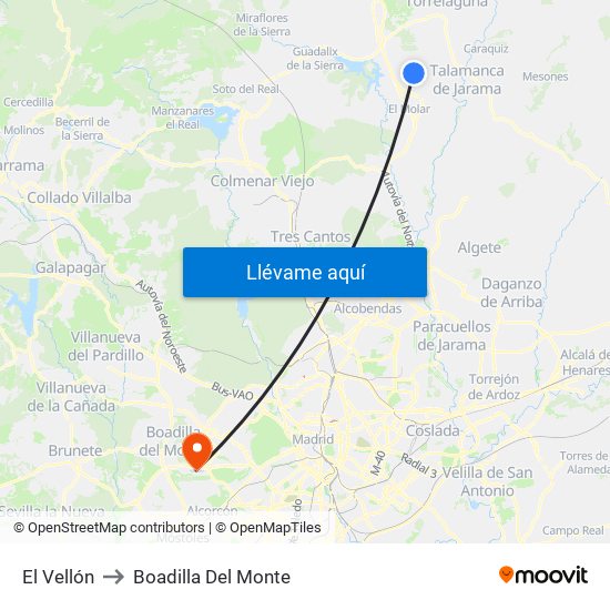El Vellón to Boadilla Del Monte map