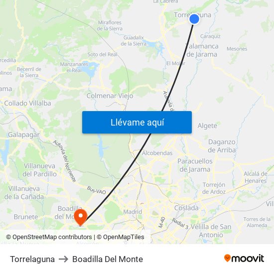Torrelaguna to Boadilla Del Monte map