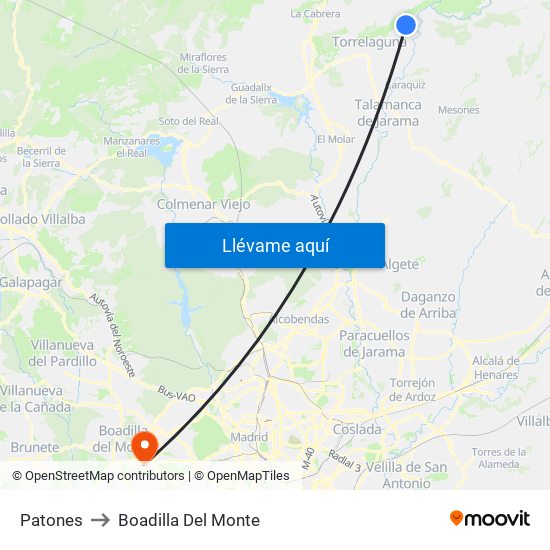 Patones to Boadilla Del Monte map