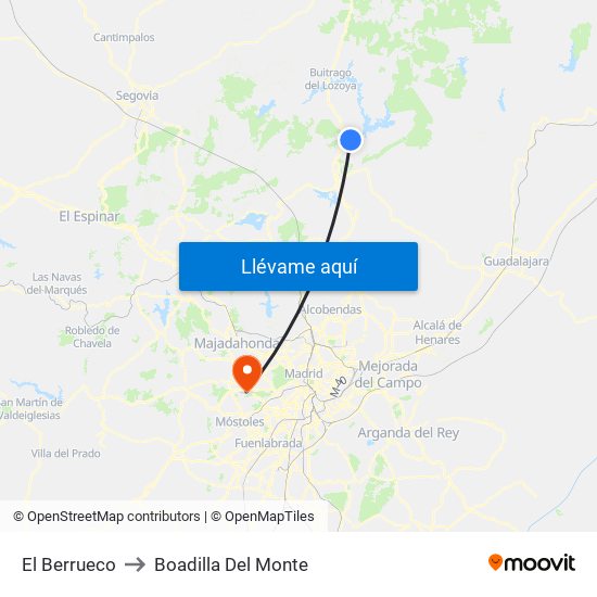 El Berrueco to Boadilla Del Monte map
