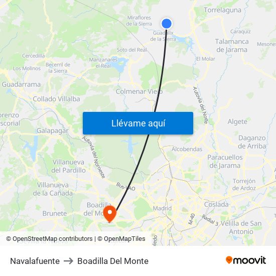 Navalafuente to Boadilla Del Monte map