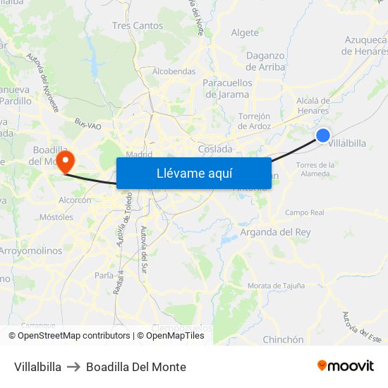 Villalbilla to Boadilla Del Monte map