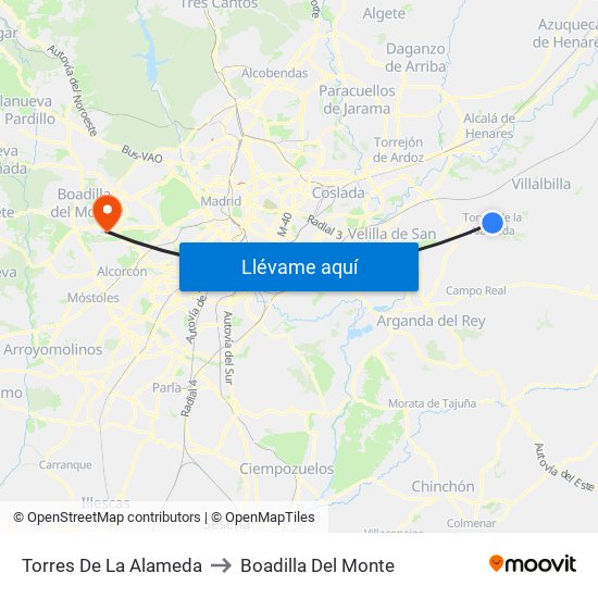 Torres De La Alameda to Boadilla Del Monte map