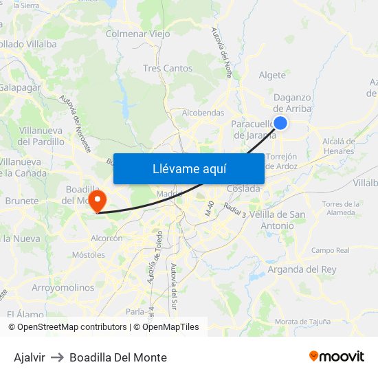 Ajalvir to Boadilla Del Monte map