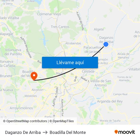 Daganzo De Arriba to Boadilla Del Monte map