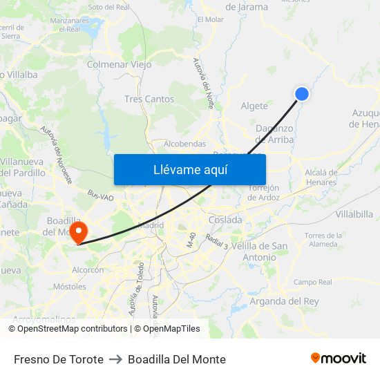 Fresno De Torote to Boadilla Del Monte map