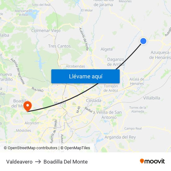 Valdeavero to Boadilla Del Monte map