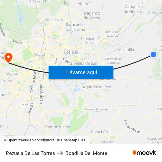 Pezuela De Las Torres to Boadilla Del Monte map