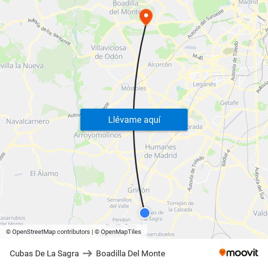Cubas De La Sagra to Boadilla Del Monte map