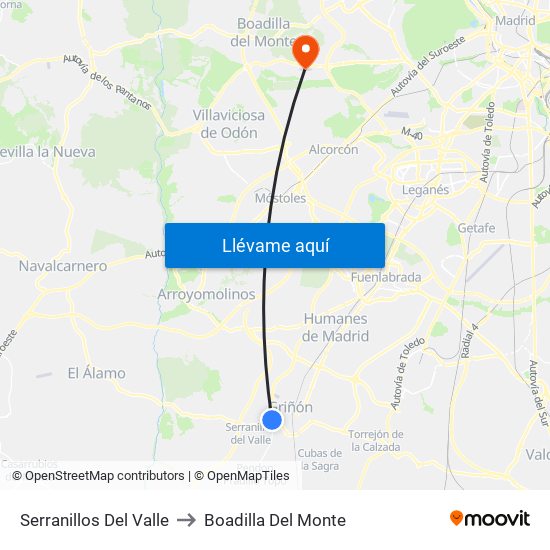 Serranillos Del Valle to Boadilla Del Monte map
