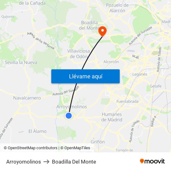 Arroyomolinos to Boadilla Del Monte map