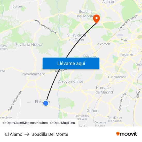 El Álamo to Boadilla Del Monte map