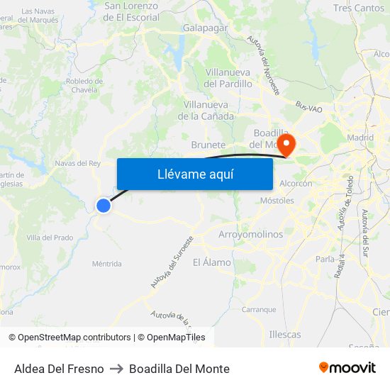Aldea Del Fresno to Boadilla Del Monte map
