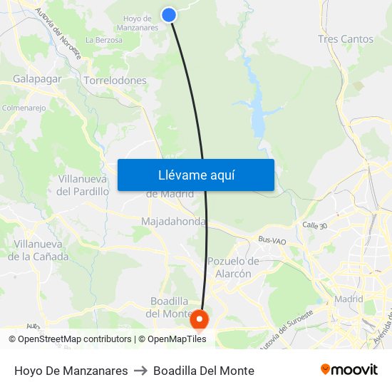 Hoyo De Manzanares to Boadilla Del Monte map