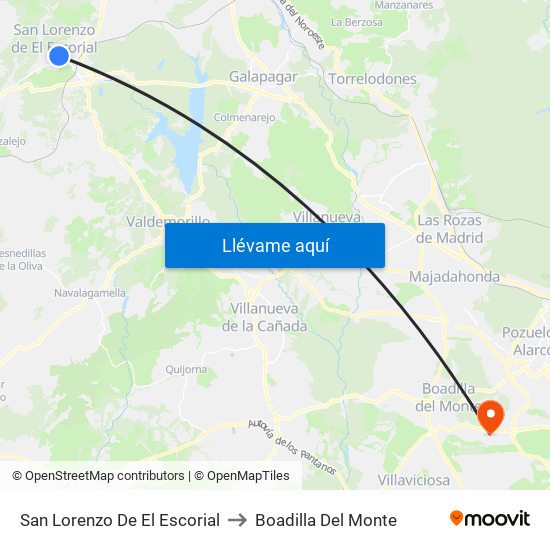 San Lorenzo De El Escorial to Boadilla Del Monte map