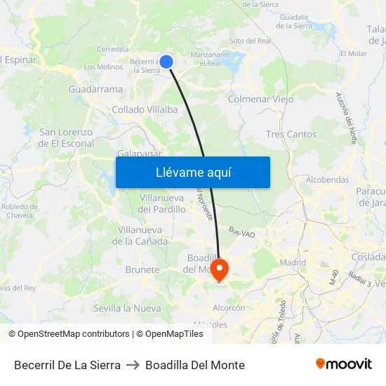 Becerril De La Sierra to Boadilla Del Monte map