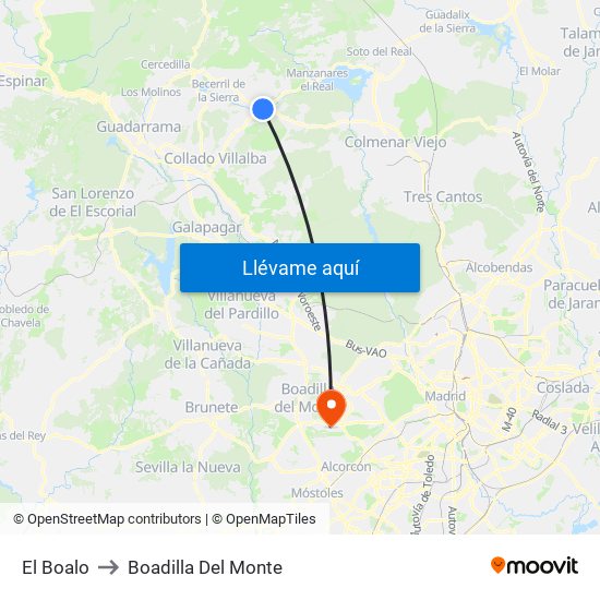 El Boalo to Boadilla Del Monte map