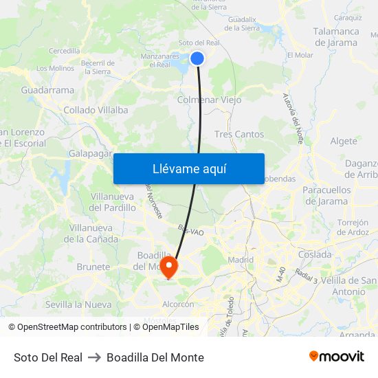 Soto Del Real to Boadilla Del Monte map