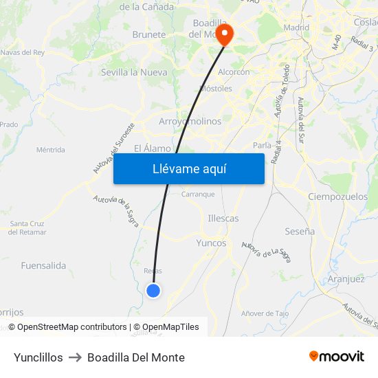 Yunclillos to Boadilla Del Monte map