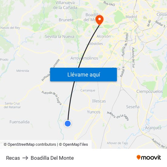 Recas to Boadilla Del Monte map