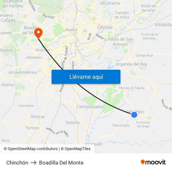 Chinchón to Boadilla Del Monte map