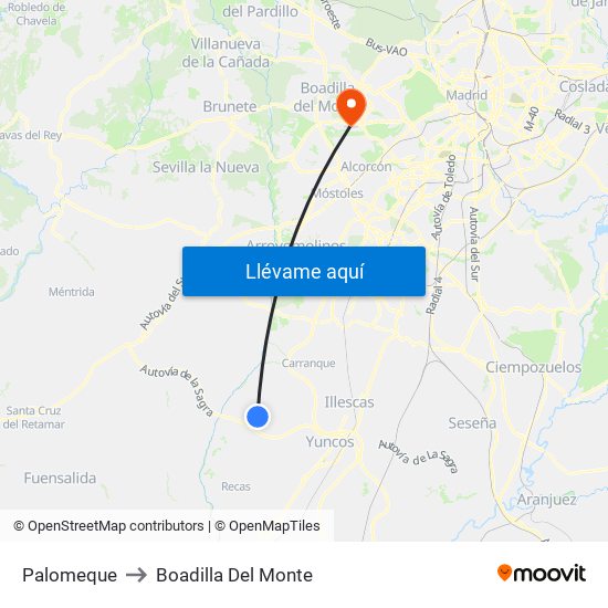 Palomeque to Boadilla Del Monte map