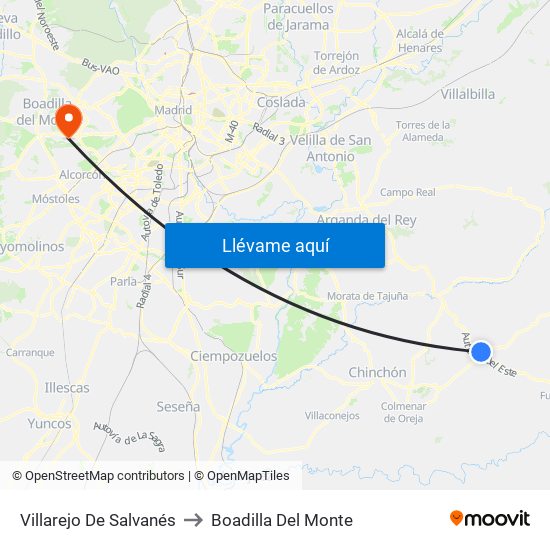 Villarejo De Salvanés to Boadilla Del Monte map