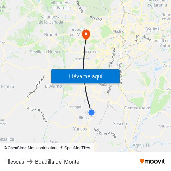 Illescas to Boadilla Del Monte map