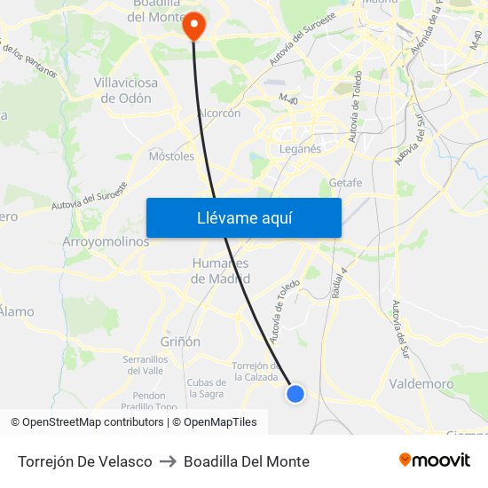Torrejón De Velasco to Boadilla Del Monte map