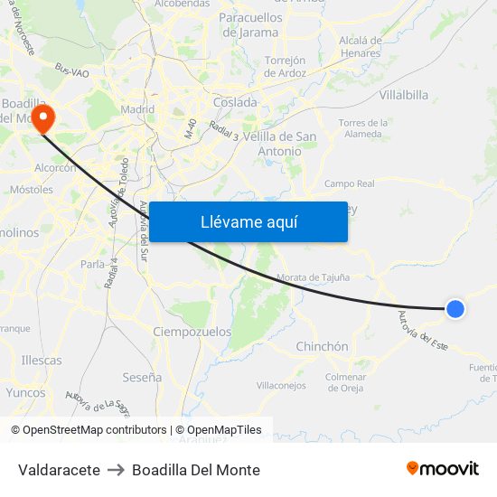 Valdaracete to Boadilla Del Monte map