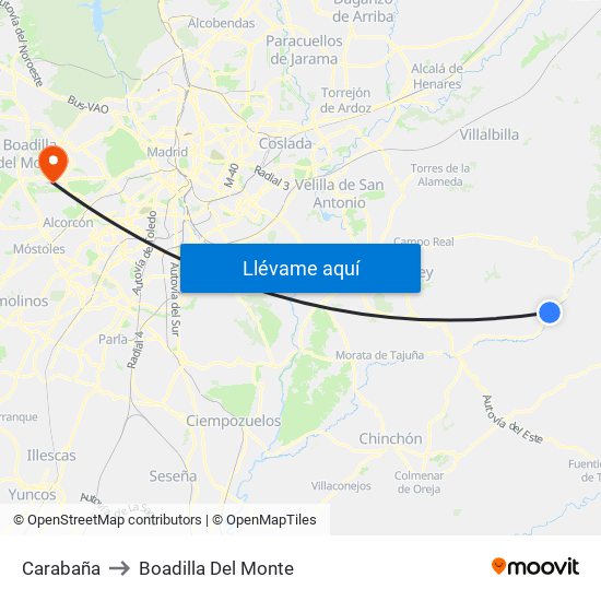 Carabaña to Boadilla Del Monte map