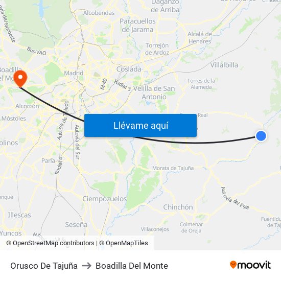 Orusco De Tajuña to Boadilla Del Monte map