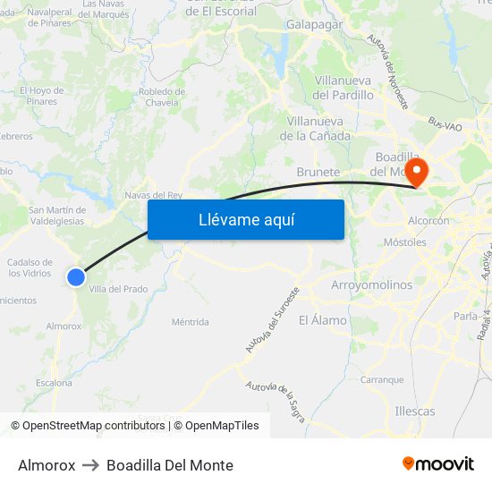 Almorox to Boadilla Del Monte map