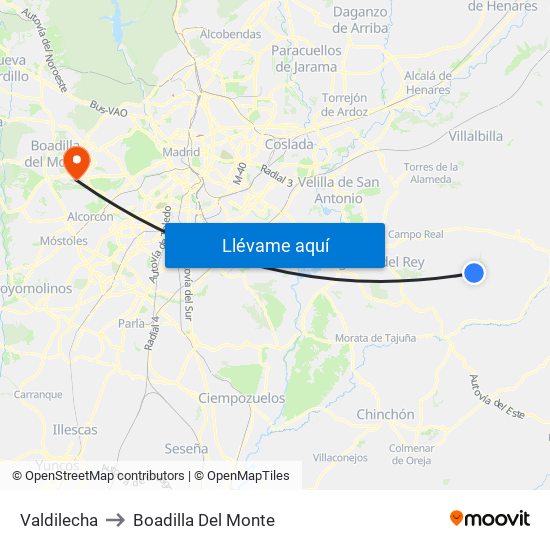 Valdilecha to Boadilla Del Monte map