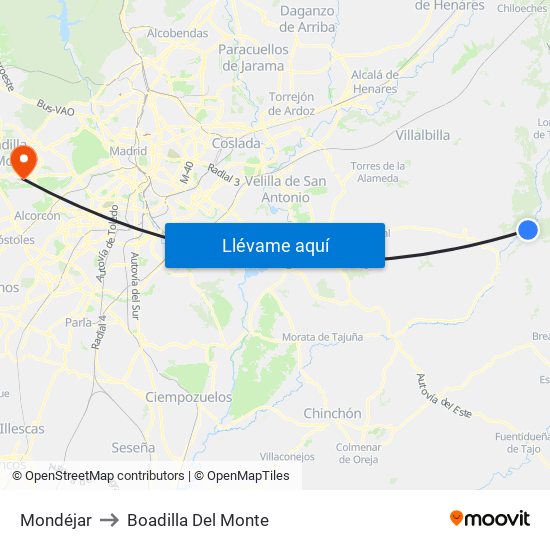 Mondéjar to Boadilla Del Monte map