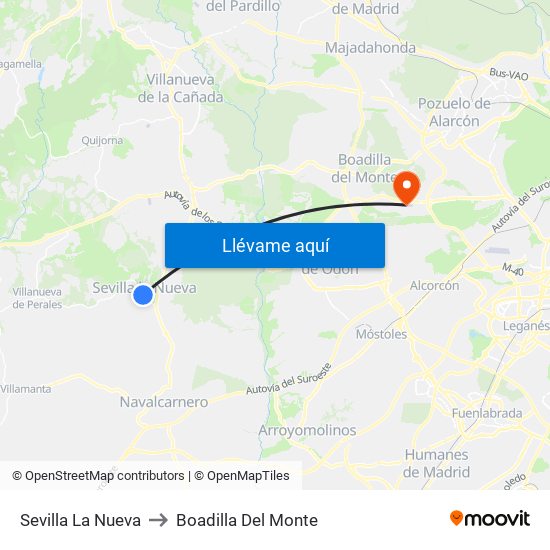 Sevilla La Nueva to Boadilla Del Monte map